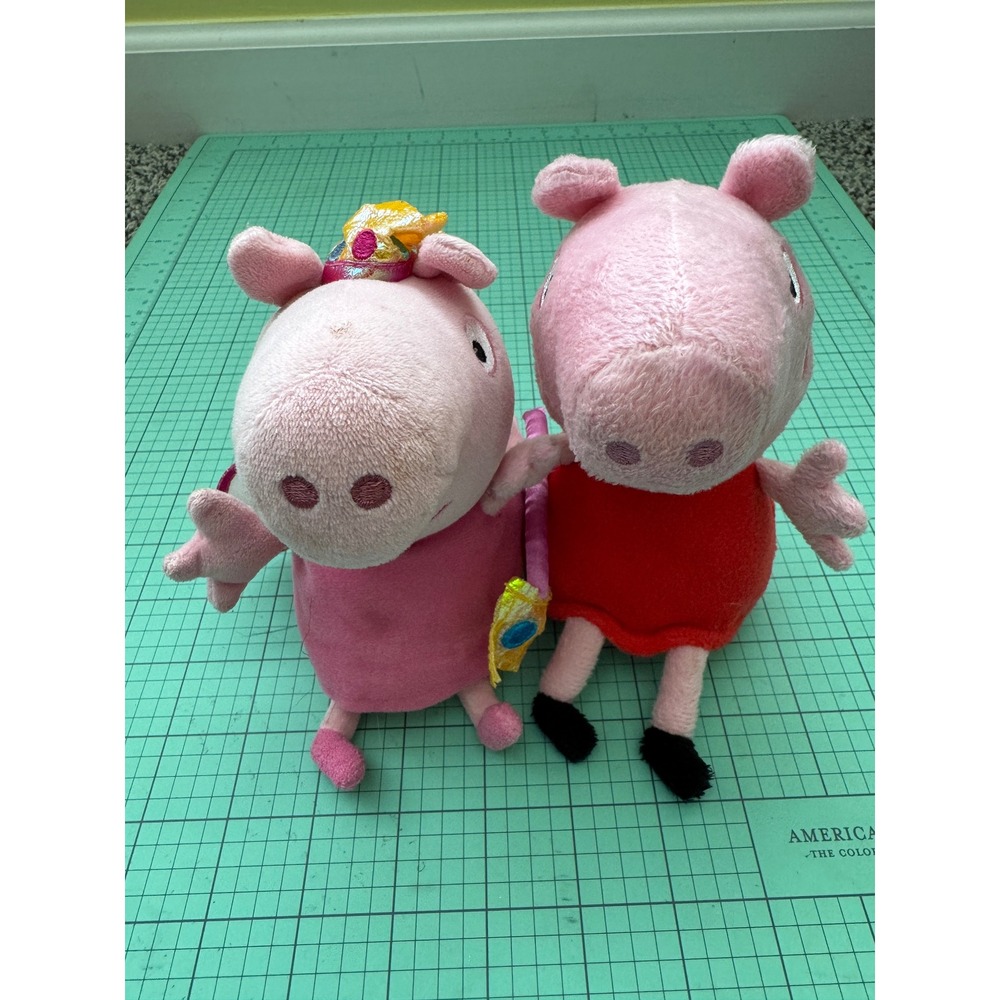 Peppa Pig Plush Toy Set Princess Peppa Pink Dress Red Dress 7 Inch Ty Beanie